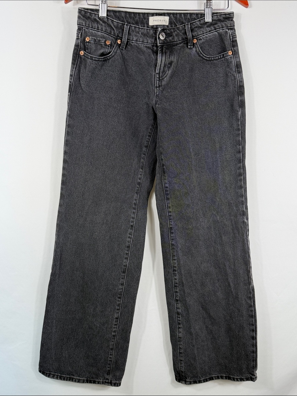 PacSun Zoe Low Rise Girlfriend Wide Leg Jeans Charcoal Black Wash Womens Size 25